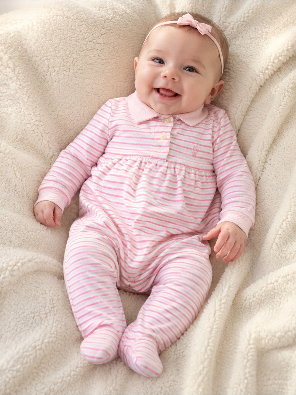 Ralph Lauren Baby Girl Pink Striped Footed Coverall Size 6M